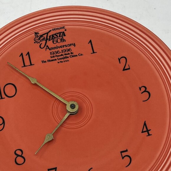 Homer Laughlin 10" Persimmon FIESTA 60th ANNIVERSARY Dinner Plate Wall Clock - Picture 4 of 7